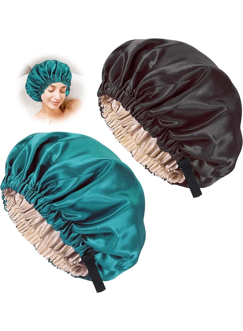 ChicAbode كاب النوم مزدوج الجانب الساتين - كاب قابل للتعديل مع الفرقة المرنة ، كاب الشعر الماء مزدوج الطبقة الحريرية للنساء البنات ، 2 جهاز كمبيوتر شخصي - Image 1